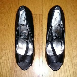 T Strap. Open toe heels